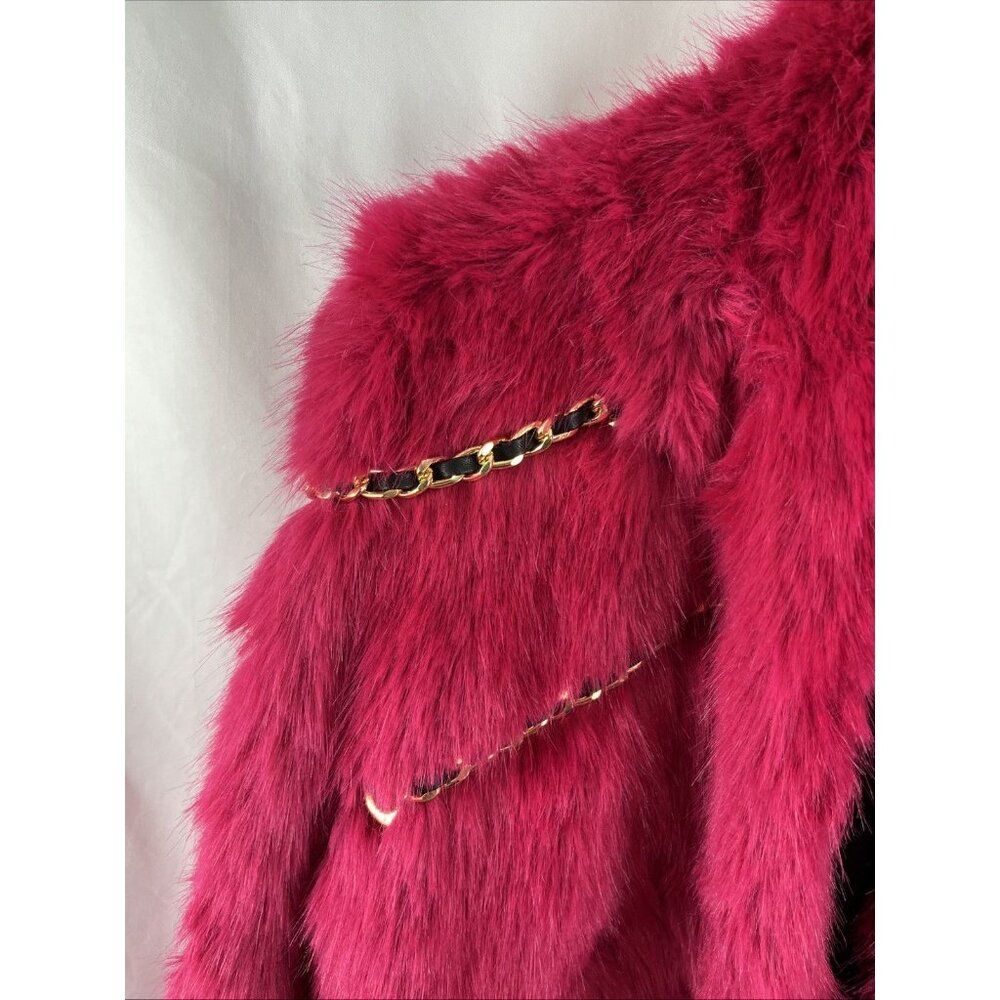 H&M X Moschino Jeremy Scott Pink Faux Fur Coat w/ Chains Womens Size XS - Picture 5 of 16